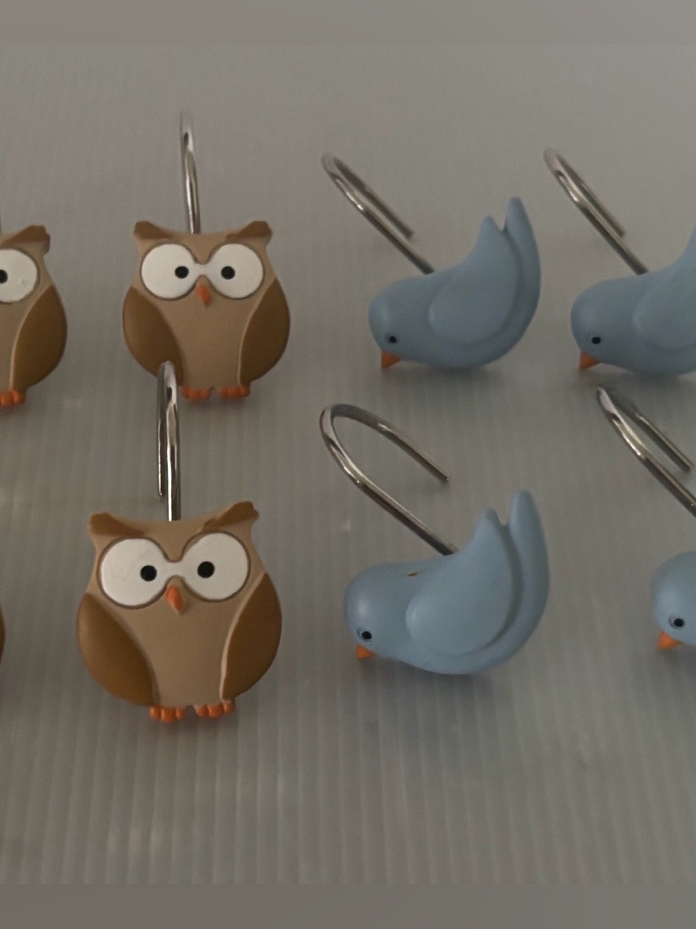 Set of 12 Owl and Blue Bird Shower Curtain Hooks Woodland Bath Decor